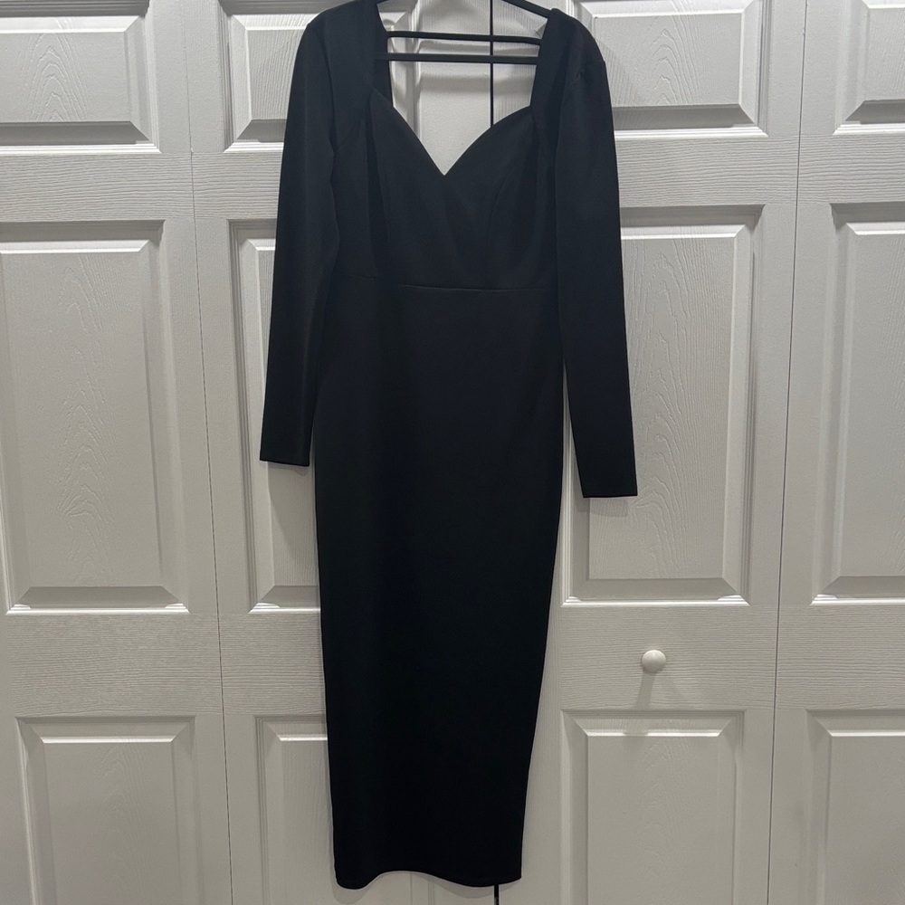 black bebe long sleeve open back dress